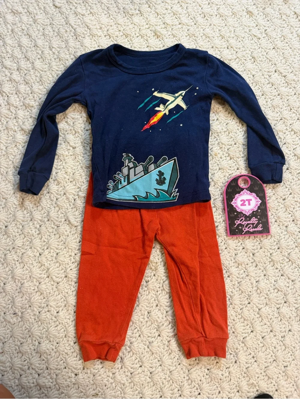 Carter's Navy Blue Top with Red Pants Space Ship Pajama Set